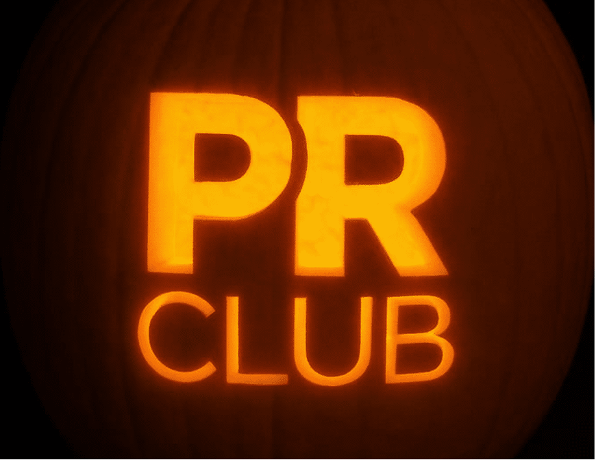 PR Club carved in to a pumpkin.