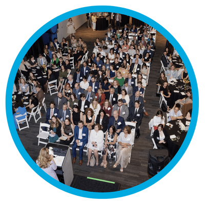 Aerial photo of attendees at a previous Bell Ringer Award Ceremony.